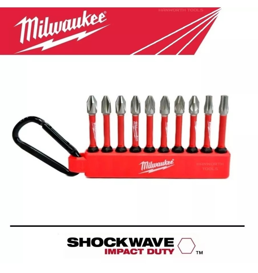 Milwaukee Pozi Torx Screwdriver Bit Set 10 Shockwave PH2 PZ2 TX20 TX25 Keyring