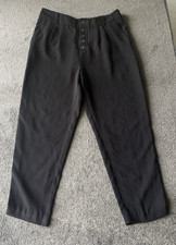 Anthropologie Women's Sasha Button Fly Black Tapered Trouser Pants Size 8