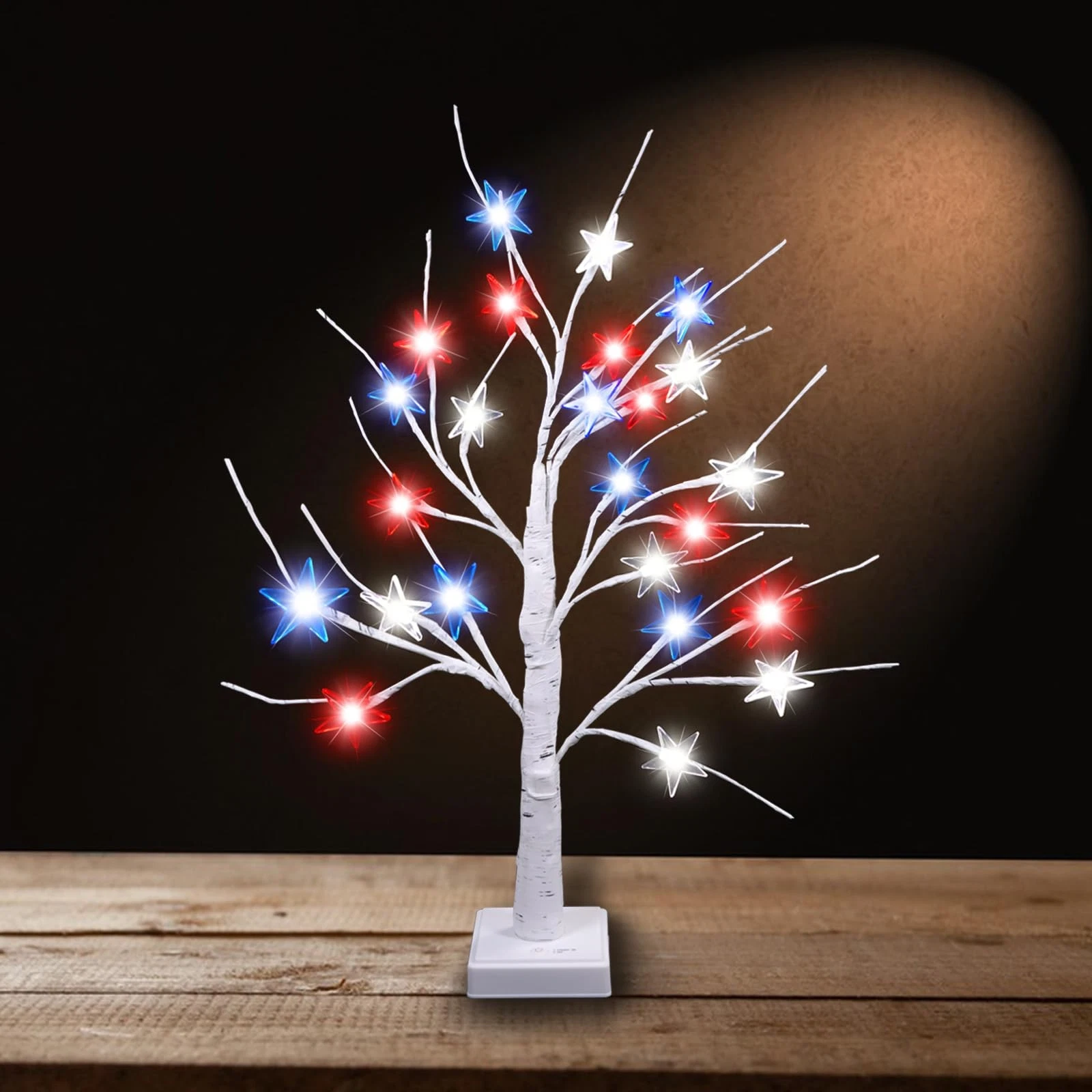 24 Inch 4th of July Decorations Patriotic Tree Lights, 24 Red White Blue Star...