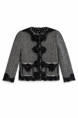 Authentic Dolce & Gabbana Black & White Tweed Jacket   Lace Detail