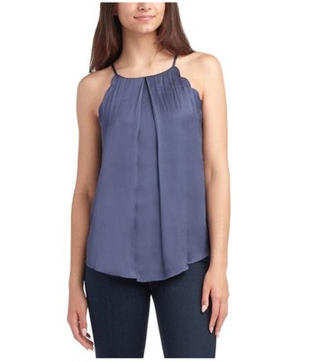 BCX Womens High Neck Scalloped Edge Halter Top Shirt, Blue, Juniors, X-Small