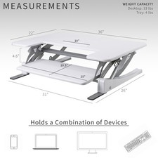 VIVO White Height Adjustable Standing Desk Monitor Riser Tabletop Sit to Stand