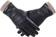 Winter Leather Gloves for Women, Wool Fleece Lined Warm Gloves, Touchscreen Text