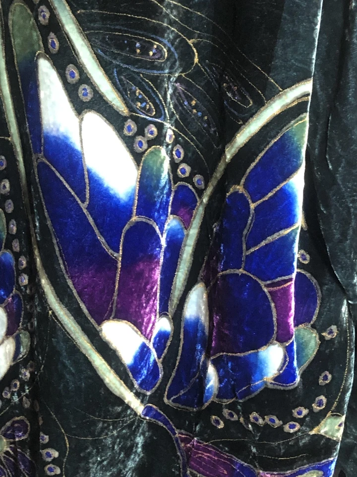 Chaqueta Chico's Mujer 2 Verde Seda Terciopelo Mariposa Bordado Botón Frontal Foto 4 de 4