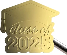 120 X Class of 2025 Embossed Gold Foil Stickers,  Shaped Waterproof Graduation A