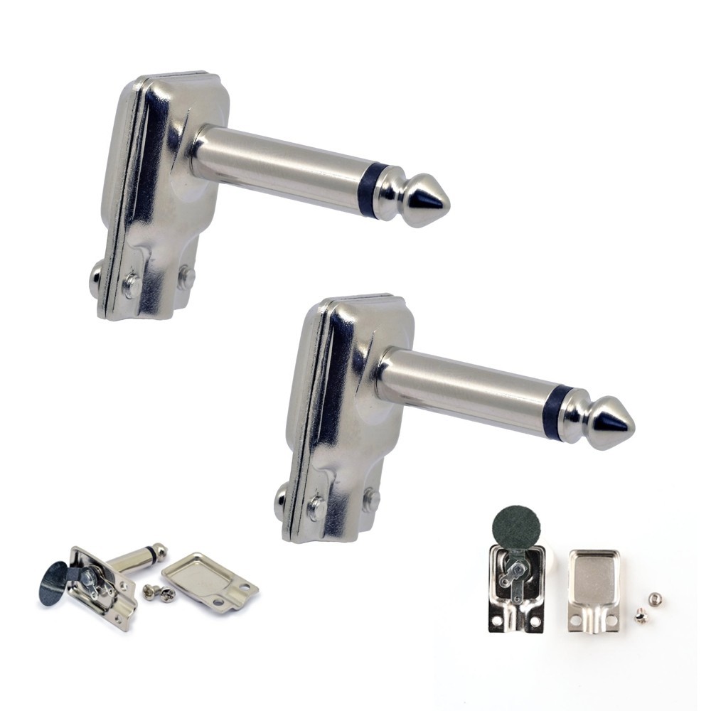 2 x Flat Square Pancake Jack Plugs Nickel Mono Right Angle 1/4 inch Connectors