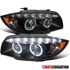 Fit 2004-2011 BMW E87 07-13 E82 E88 LED Strip Projector Headlights Black Lamps