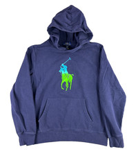 Polo Ralph Lauren Kids Hoodie XL 18-20 Blue Neon Green Big Pony Logo Pullover