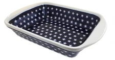 Blue Rose Polish Pottery Stars Large Rectangular Baker with Handles