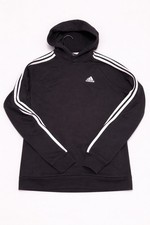 Adidas Black 3 Stripe Pullover Hoodie Youth Medium Athletic Sweatshirt Logo