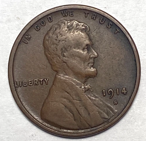 1914-S Lincoln Wheat Cent Penny Actual Coin Pictured  VF