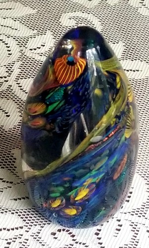 Rare David Lindsay Art Glass Blown Egg Paperweight Cobalt Iridescent Signed - Picture 11 of 16