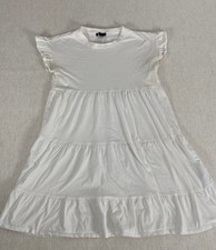 J Crew T-Shirt Dress Womens XS White Ruffle Crew Neck Flutter Sleeve Pullover