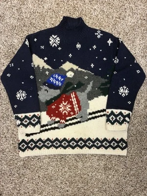 VTG Lauren Ralph Lauren Exclusive Handknit Dog Trees Ski Nordic Wool Sweater PS - Image 1 of 4