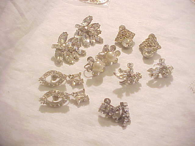 Vintage Clear Rhinestone Earrings 6 Pr. Clip on and screw Back