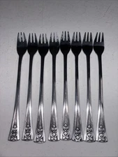 8Pc Oneida/Northland PASADENA ROSE Stainless Seafood Cocktail Forks Korea