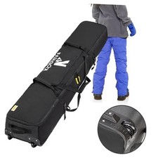 Rolling Ski Bag with Wheels for Air Travel,Padded Double Ski Bag to 175cm BLK