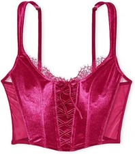 NWT Victoria's Secret Dream Angel Velvet Corset Top - Fuchsia Pink Lace, Size S