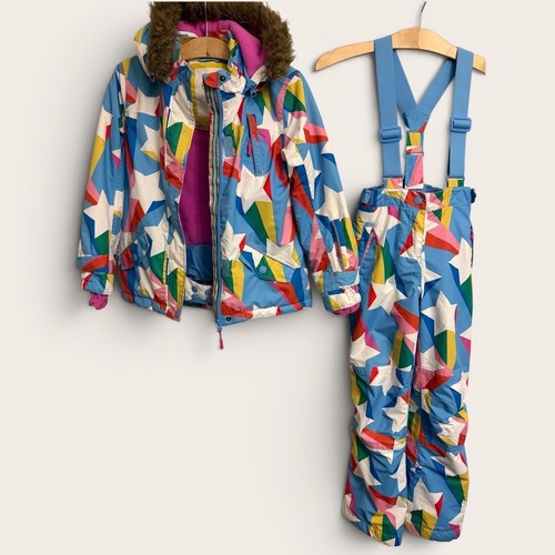 Boden Girls Surfboard Blue Rainbow Star Snow Suit Jacket and Bib Pants Set 9-10Y