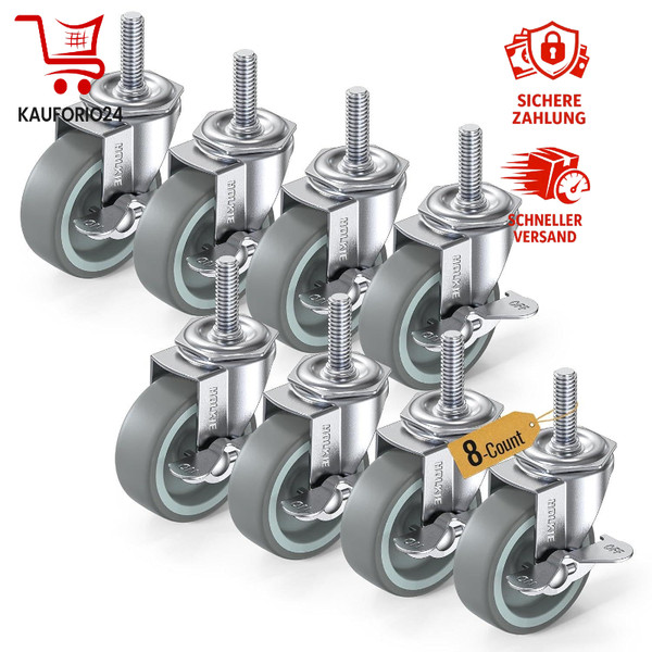 Lenkrollen 75Mm Mit Bremsen Schwerlastrollen Gummi 8Er Set Grau MöBelrollen-image