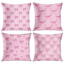 Throw Pillow Covers 18x18 Set of 4, Bow Pink Coquette Decorative Pillow Cases...