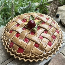 RED CHERRY PIE Covered Baking Dish with Lid Vintage With Recipe Made in Japan