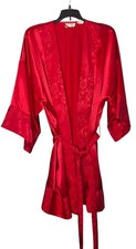 Vintage Gold Label Victoria's Secret Red Satin Kimono Belted Short Robe