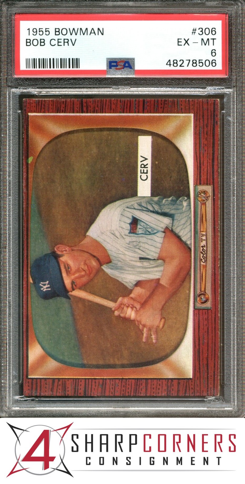 1955 BOWMAN #306 BOB CERV YANKEES PSA 6