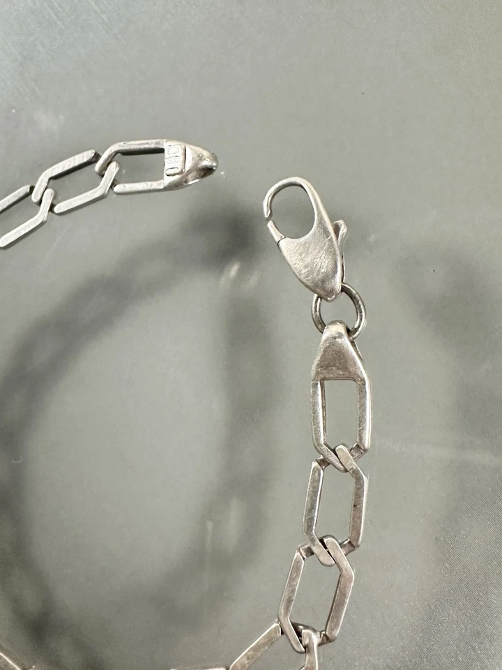 "Brazalete de eslabones ovalados de geometría sólida de 6 mm de plata de ley 925 vintage UNNOAERRE 7,5""" Foto 3 de 4