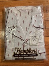 VINTAGE Hampton Paisley Flannel Pajamas Men's L White Blue 80s