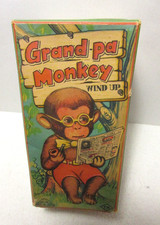 BOX ONLY 1950's TN TOYS NOMURA JAPAN GRAND PA MONKEY WIND UP READING