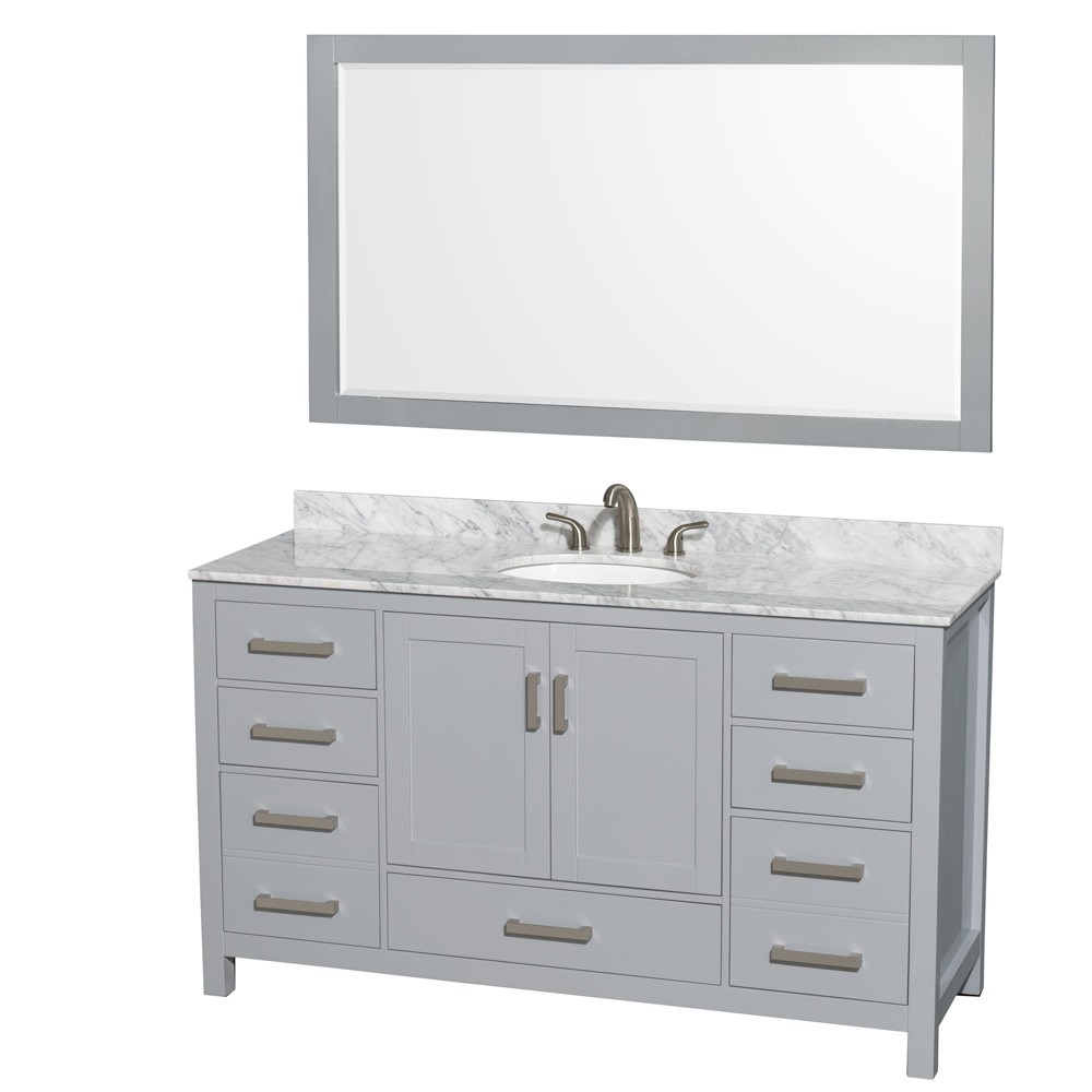 Wyndham Collection 60-Inch Gray White Carrara Marble Bathroom Vanity WCS141460SUNOM58