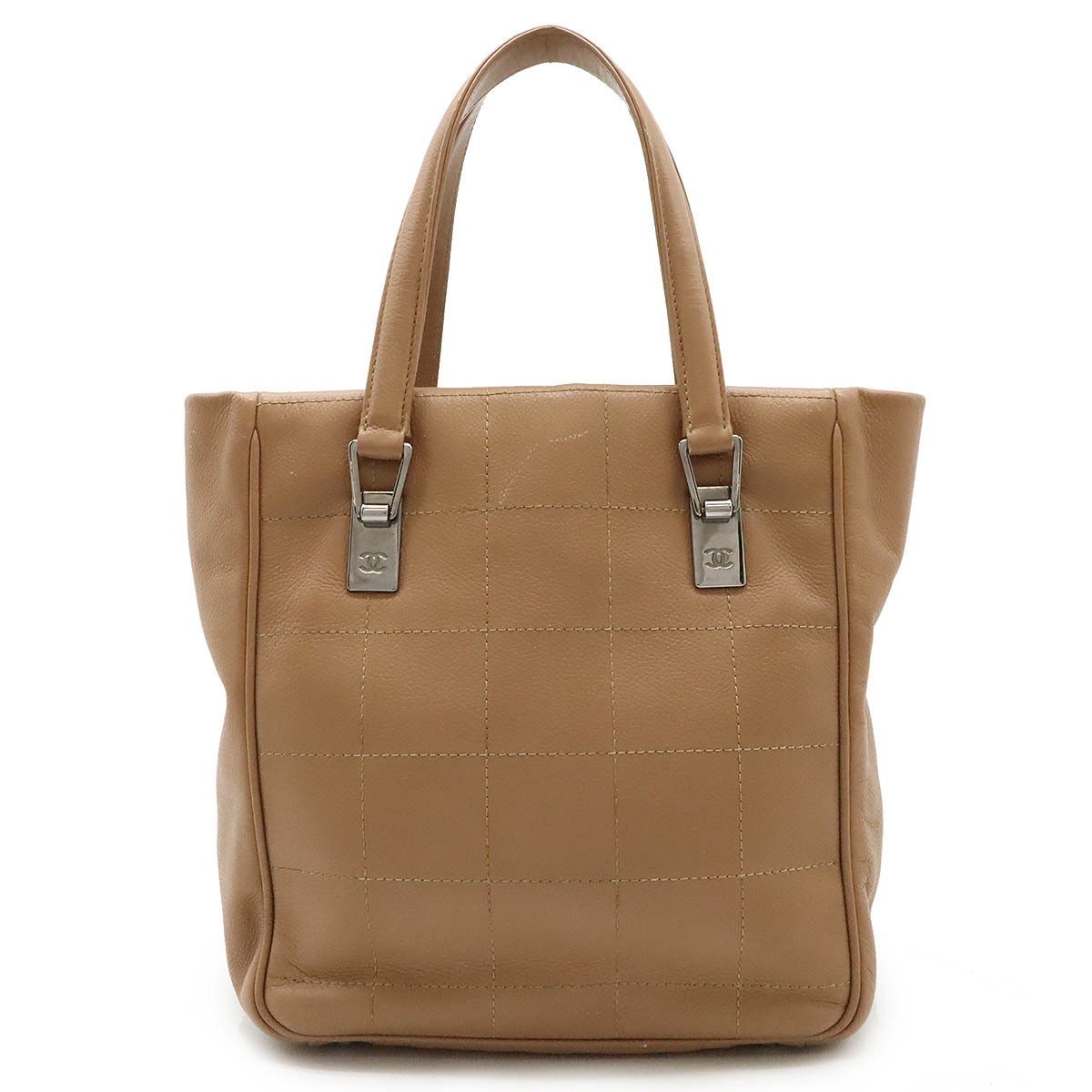 CHANEL Pink Beige Caviar Leather Chocolate Bar Tote Shoulder Bag Handbag