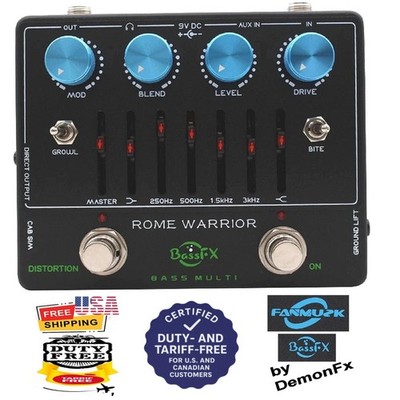 Fanmuzk Rome Warrior Bass Preamp Pedal 6-Band Graphic EQ Headphone Out AUX In