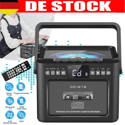 Bluetooth 5.1 Boombox CD Kassettenspieler UKW Radio 5000mAh Akku Fernbedienung
