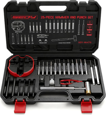 Premium Pin Punch Hammer Set: 25-Piece Punch Set and Hammer with Bench Block, St