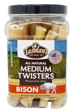 Tasman's Natural Pet 6" Med Bison Twists. 24 Count Jar. No harmful chemicals.