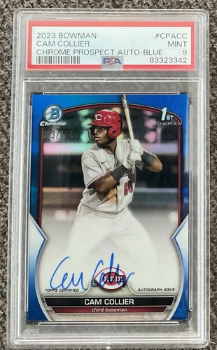 2023 Bowman Chrome CAM COLLIER True Blue Refractor Auto RC /150 PSA Mint 9