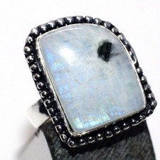 925 Silver Plated Rainbow Moonstone Ethnic Ring Jewelry Size US 9.5 GW