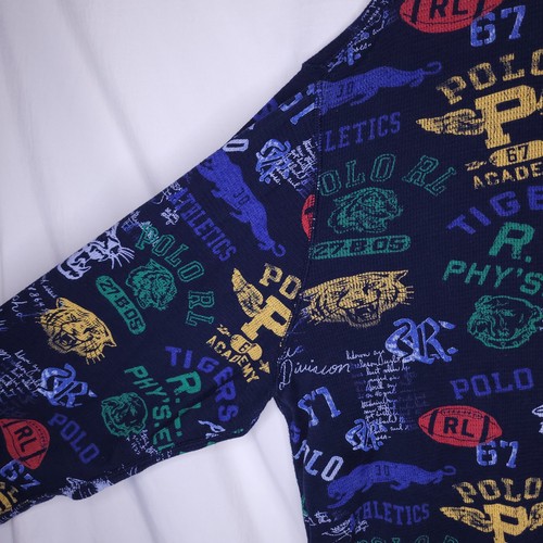 Polo Ralph Lauren Thermal Shirt Mens 2XL Blue Varsity Stamp Waffle Knit - Picture 3 of 11