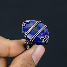 Lapis Lazuli Gemstone Copper Wire Wrap Jewelry Ring Size 5.5 Gift for Her K552