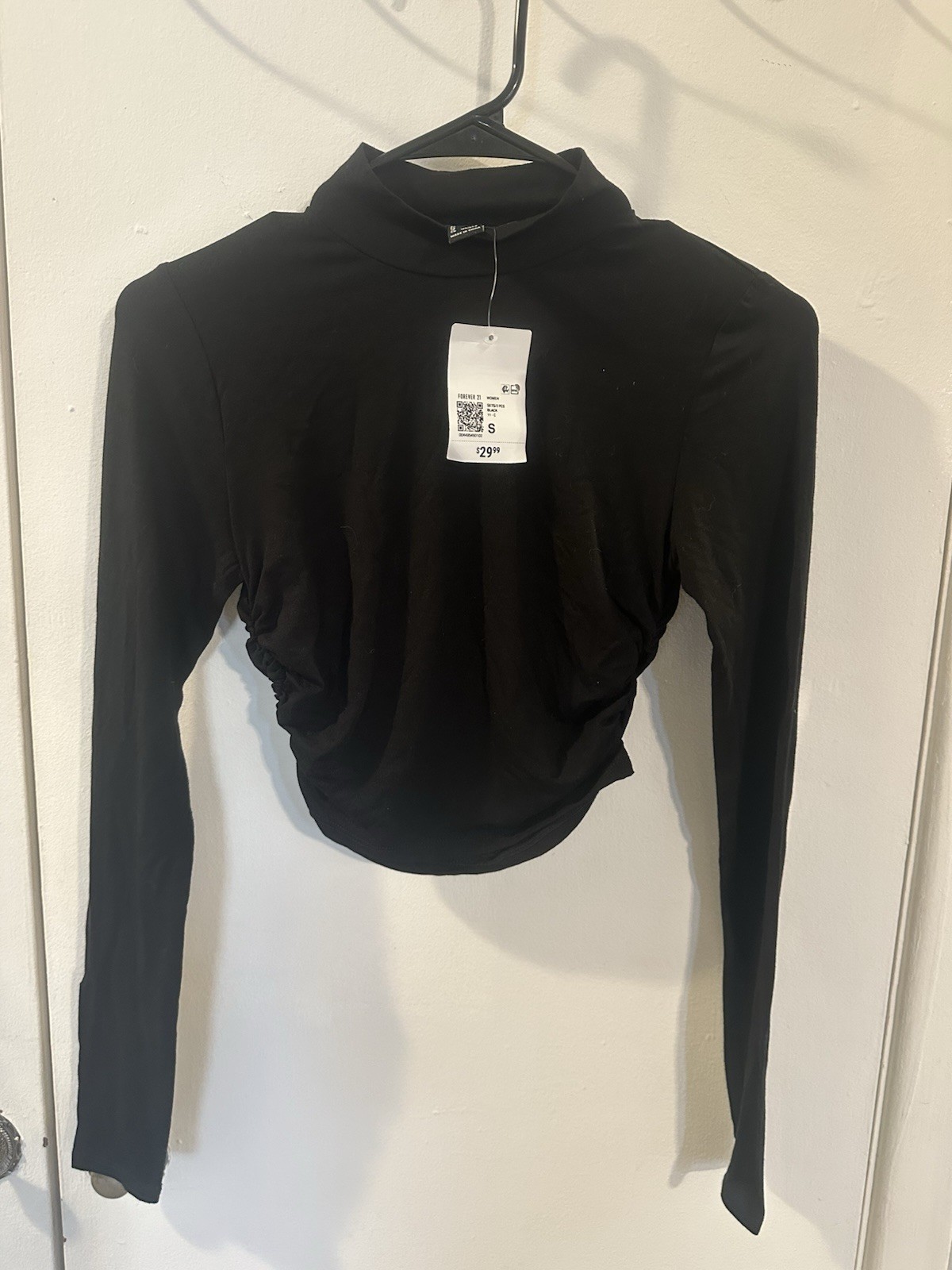 Forever 21 Black Mock Neck Long Sleeve Cropped Blouse Women's Size S