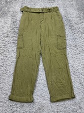 Free People Tahiti Cargo Pant Women 2 Sage Green Cuffed Crop Button Fly Belted