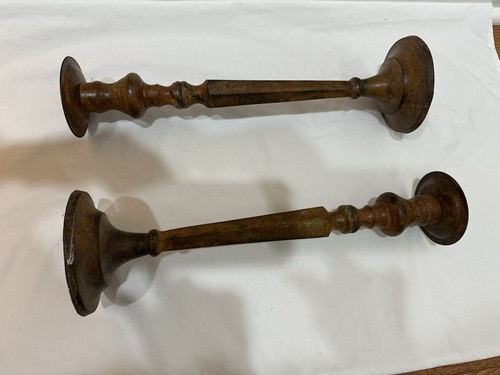 Pair Of Vintage Iron Candle Holders With A Patina Finish - Picture 1 of 2