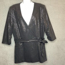 Tahari Black Sequin Womens Double Breasted Jacket Blazer Wedding Party Size XL
