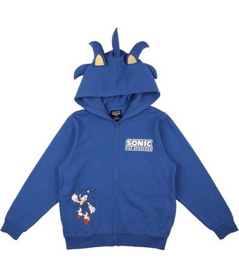 NWT Bioworld Sonic The Hedgehog Sweatshirt Zip Up Hooded Foam Ears Blue Boy XXL