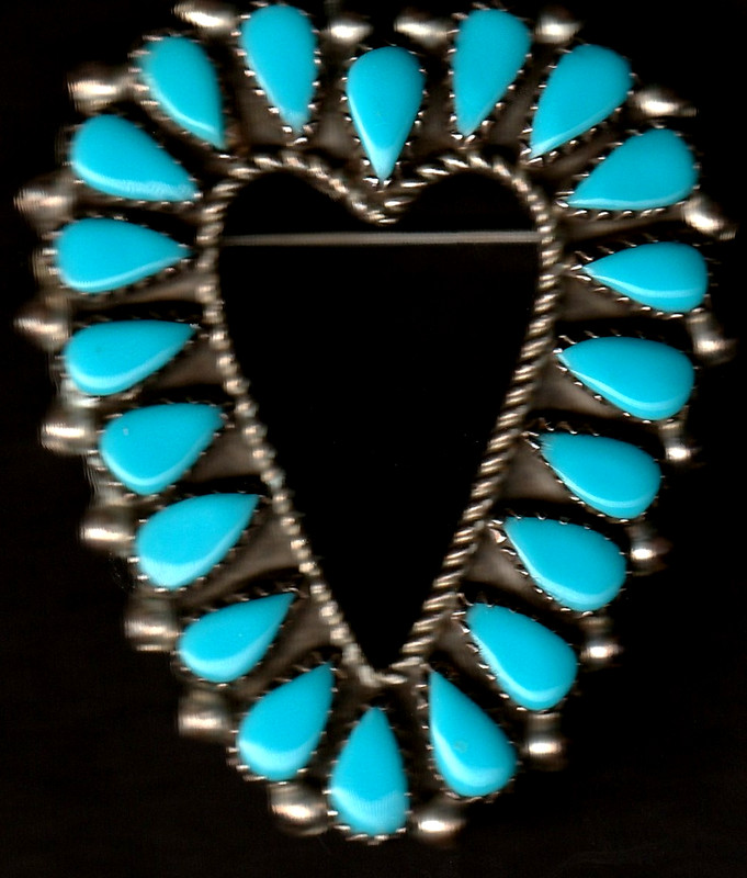 TURQUOISE Sterling Silver (back stamped STERLING) LOVE HEART Pendant/Brooch 9 gm