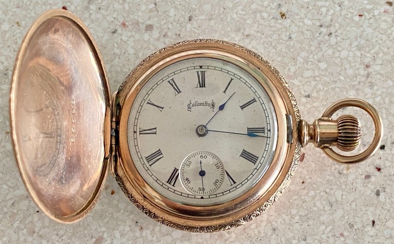Antique Columbus Watch Co. Gold Filled Ornate Case Pocket Watch Running