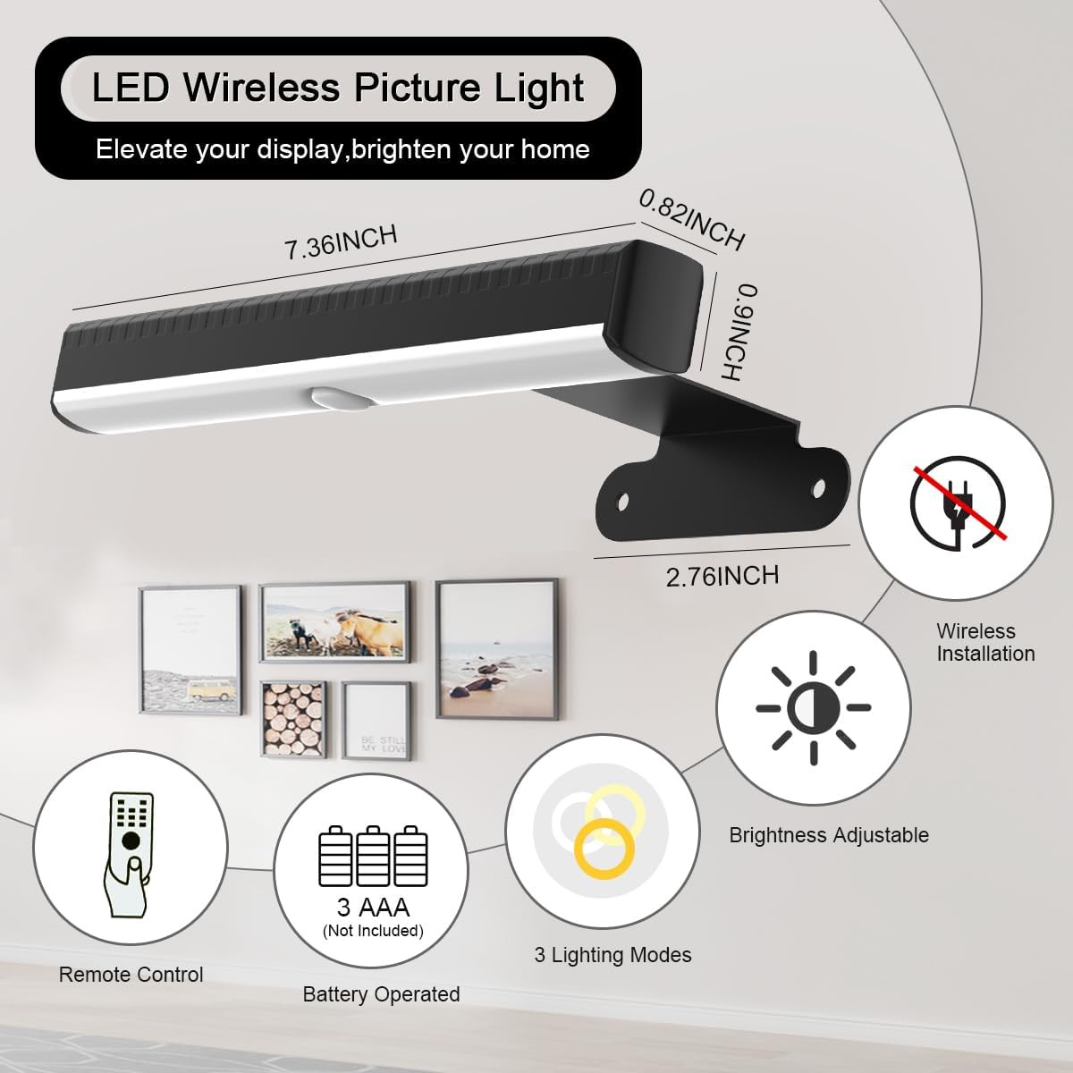 2PACK Picture Light LED Battery Operated Wall Light for Paintings,Wireless Dimma