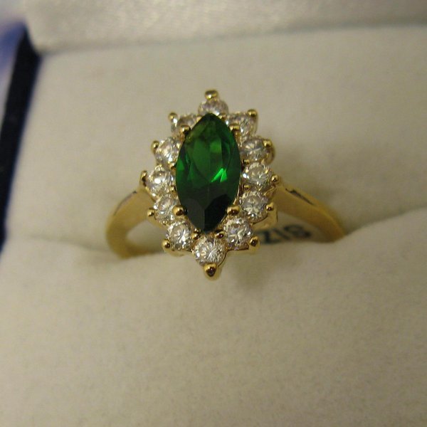 Bague En Argent 925 Rhodié Avec émeraude Cz – Taille 60, Pierre Verte 15mm – Neuf Avec étiquettes